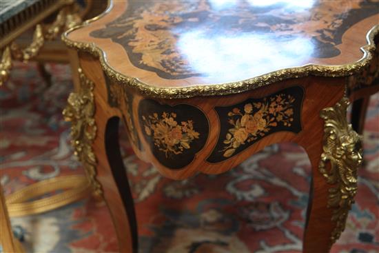 A French ormolu mounted marquetry and kingwood centre table, W.4ft 2in. D.2ft 6in. H.2ft 6in.